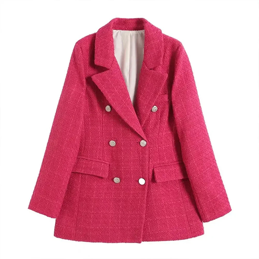 Autumn Women's Clothing Style Fashionable Versatile Texture Double breasted Mid length Suit Coat