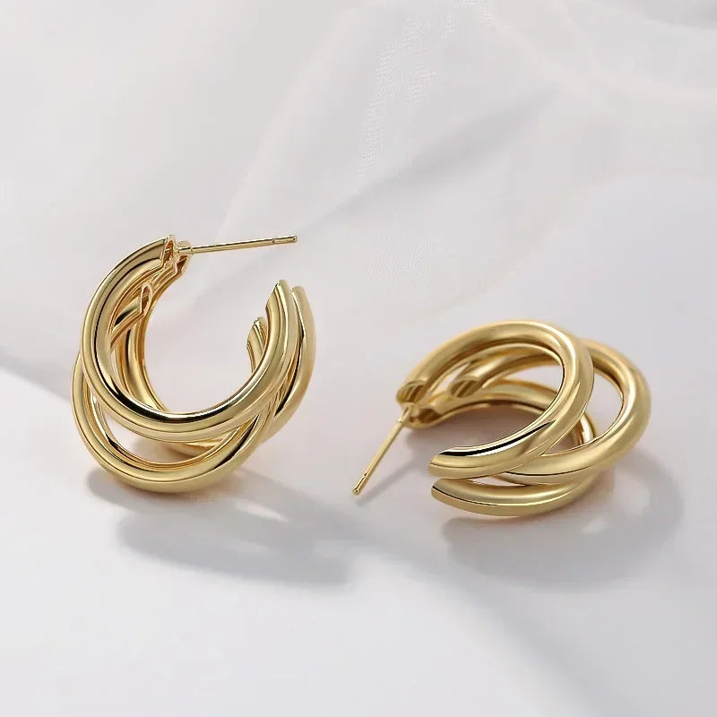 Stainless Steel Smooth Metal Chunky Hoop Earrings for Women Fashion Round Circle Hoops Statement Earrings