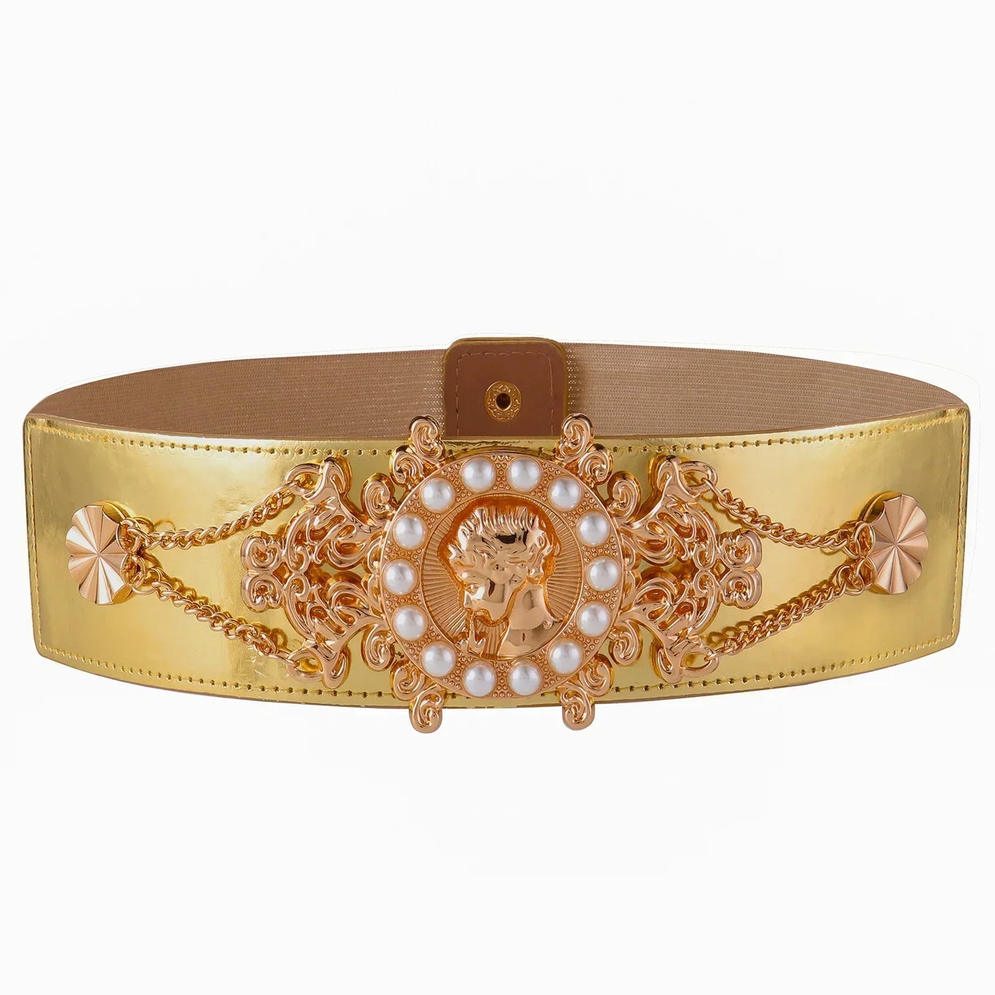 Ladies Pearl Fashionable Golden Wide Waist Seal Dress Decoration Elastic Belts for Women Luxury Designer Brand