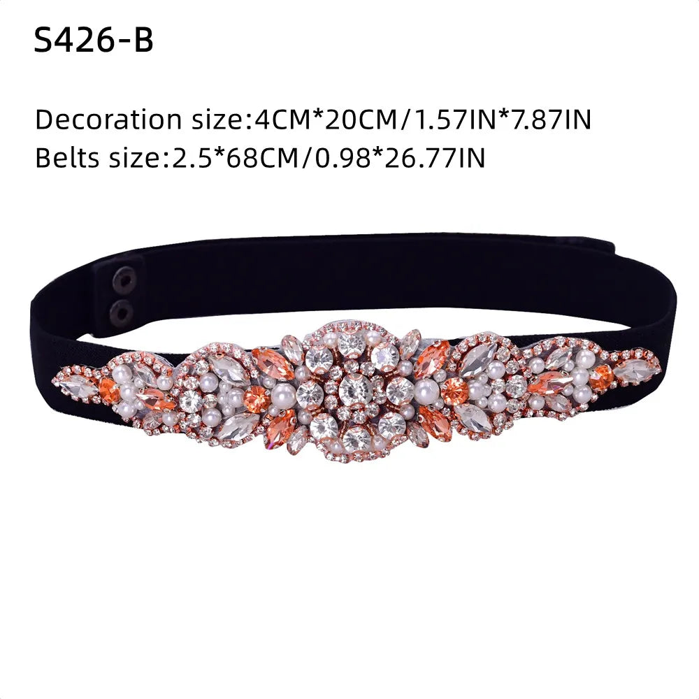 Elastic Belt Fashion Sparkly Rhinestone Stretch Waistband