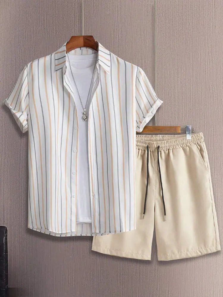 Summer Men's Shirt Shorts Two-piece Set Printed Casual Suit Men Short Sleeve Shirt Street Hawaiian Beach Shorts Outfits