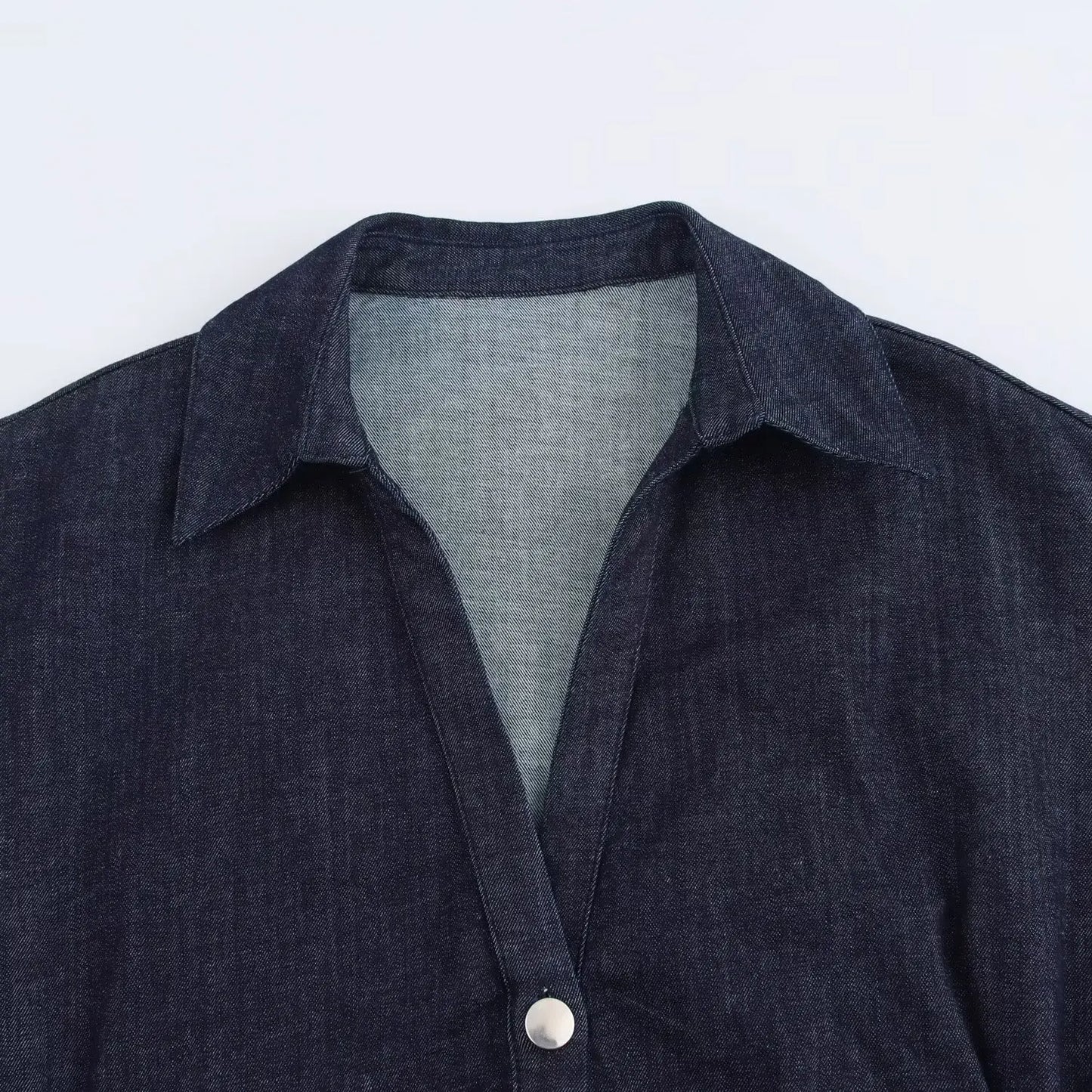 Spring 1975 series denim MIDI dress with lapel side zipper fashion wrinkle waist slim elegant dress