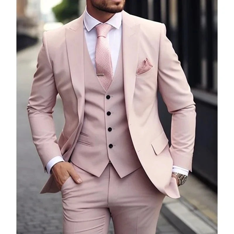 Luxury Men's Suits  Slim fit 3 Piece Jacket Pant With Vest Groom Wedding Tuxedo Formal Occasion