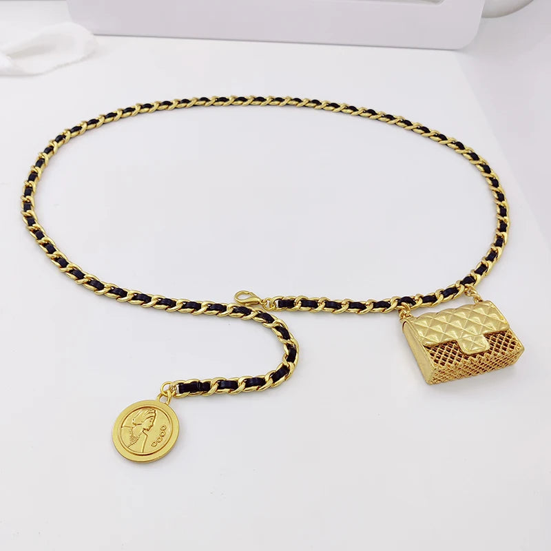 Fashion Gold Chain Bag Charm Belt Female Waist Designer Belts For Women High Quality Luxury Brand Long Waistband
