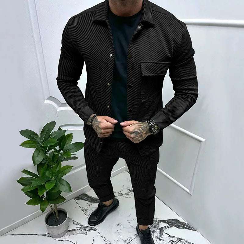 Amazon heavy twill jacket casual pants men's new solid color two-piece suit