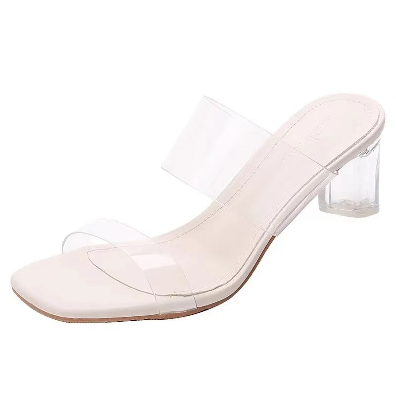 Line up Strap Summer High Heels Transparent Sandals