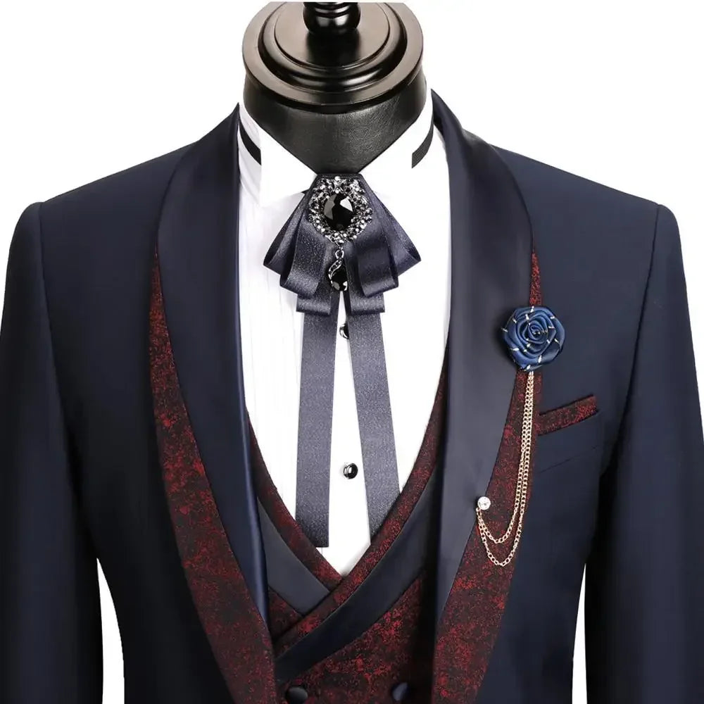 Floral Formal Suits for Men 3 Pieces Shawl Lapel Wedding Groom Tuxedo Italian Style Suit Jacket with Vest Pants Fashion
