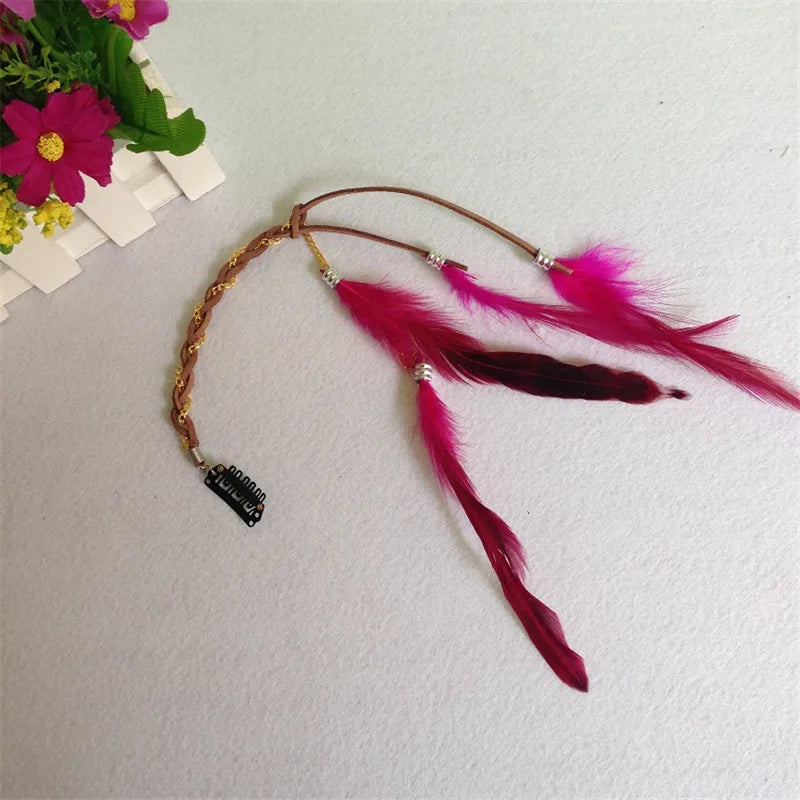 Bohemian Feather Hairband Women's Festive Masquerade Carnival Hippies  Indian Prom Gypsy Long Tassel Hair Accessories