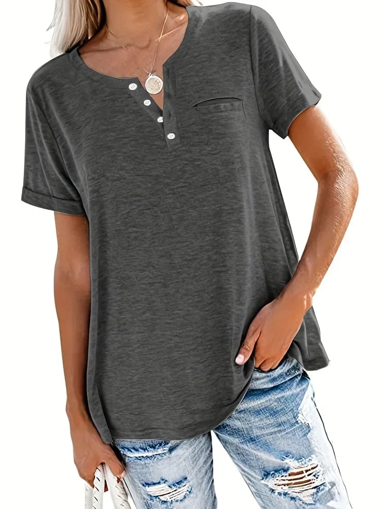 Plus Size 1XL-8XL Women's Loose Tops Ladies Casual V-neck Short Sleeve Pocket T-shirt Spring and Summer Style