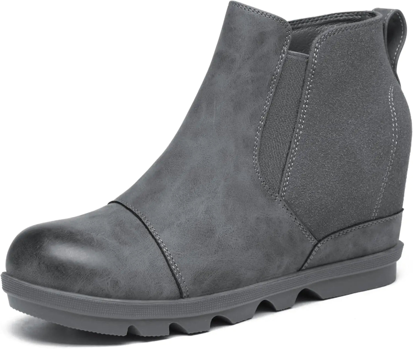 Wedge Ankle Boots Comfort Slip-On Waterproof Leather