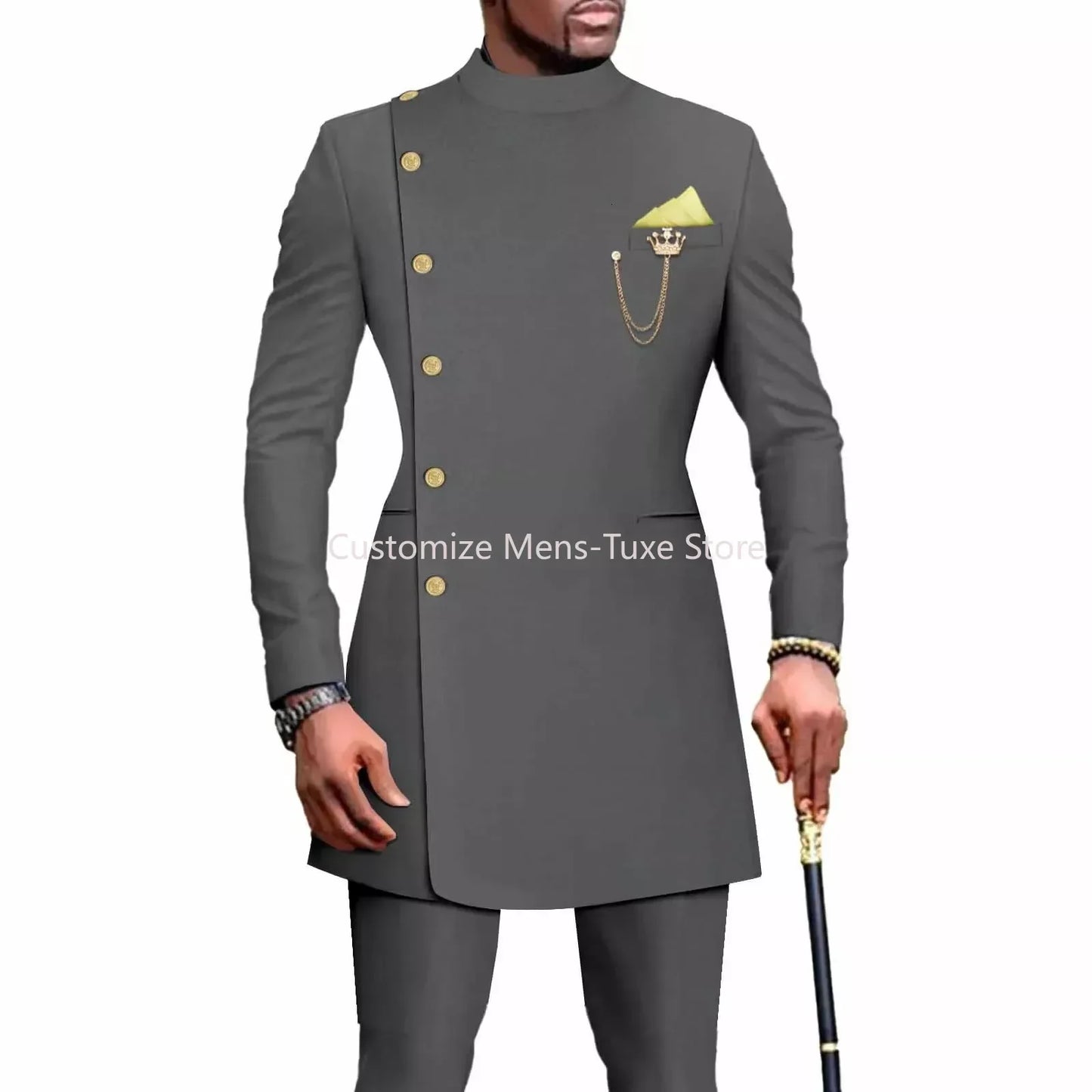 Men's Suits Blazers African Style Clothes for Men Suit 2 Piece Jacket Pants Traditional Wedding Slim Fit Solid Color Festival Party