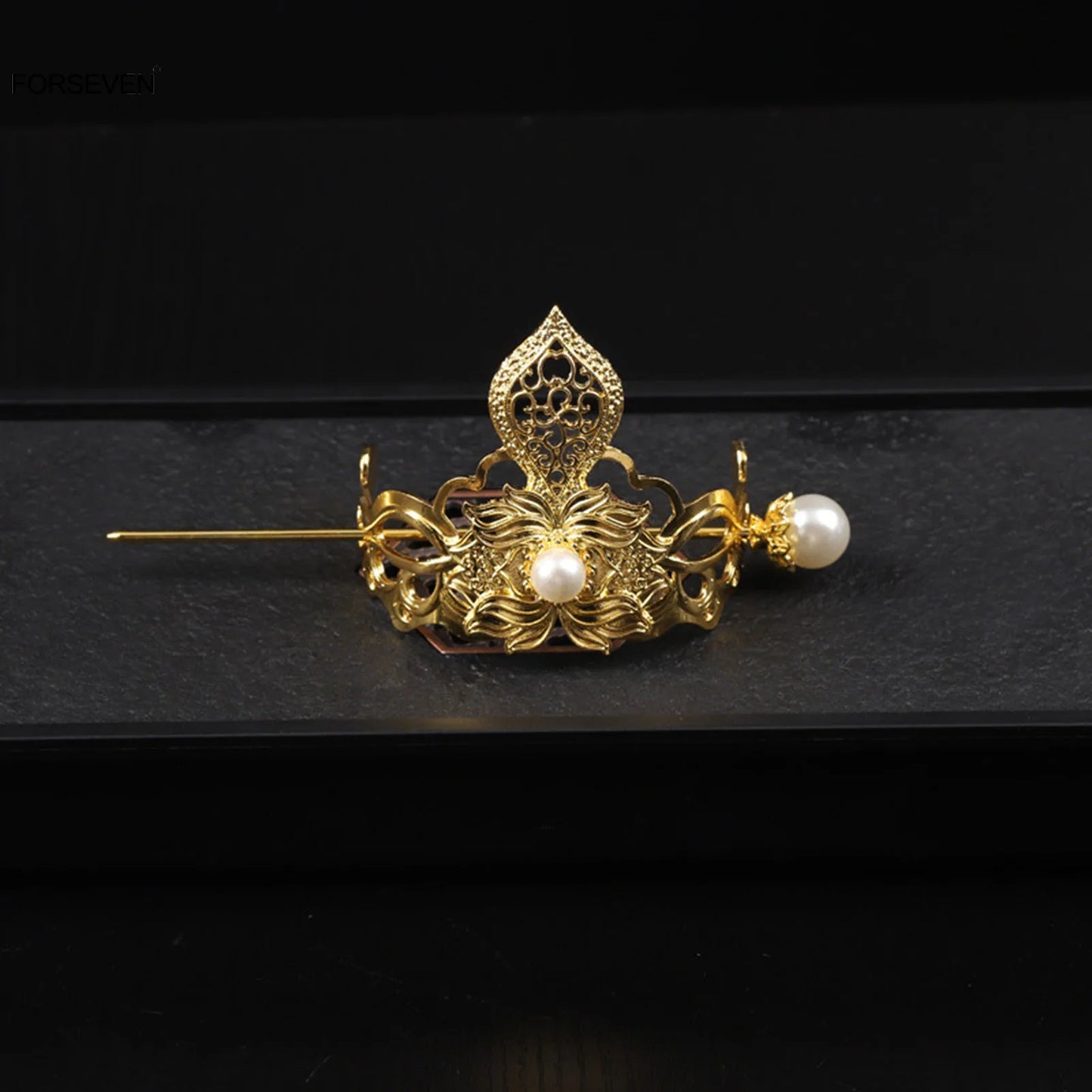 Retro Chinese Hair Crown Golden Alloy Tiaras and Crowns Pearl Headbands with Hair Sticks Vintage Hair Jewelry for Men Women
