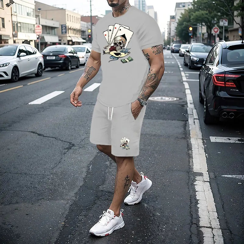 Summer Men's Set 3D Printing Series T-shirt + Shorts 2-piece Set Fashion Street Clothing Casual Slow Running Men's Sportswear
