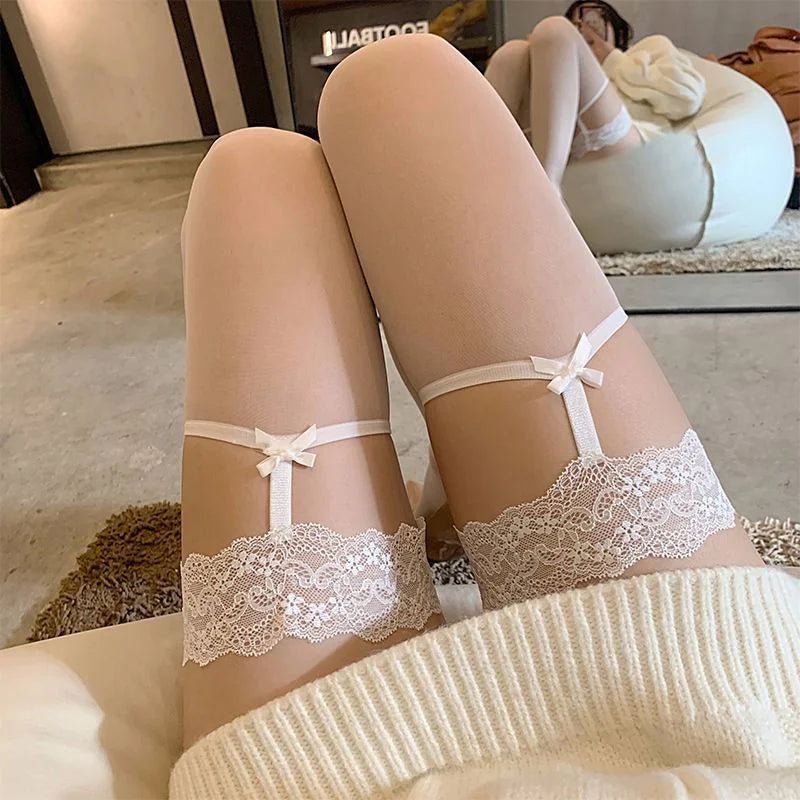 Lace Women's Stockings Garter Belt Sexy Thin Over Knee Silicone Non-Slip Sticker Thigh High Stocking