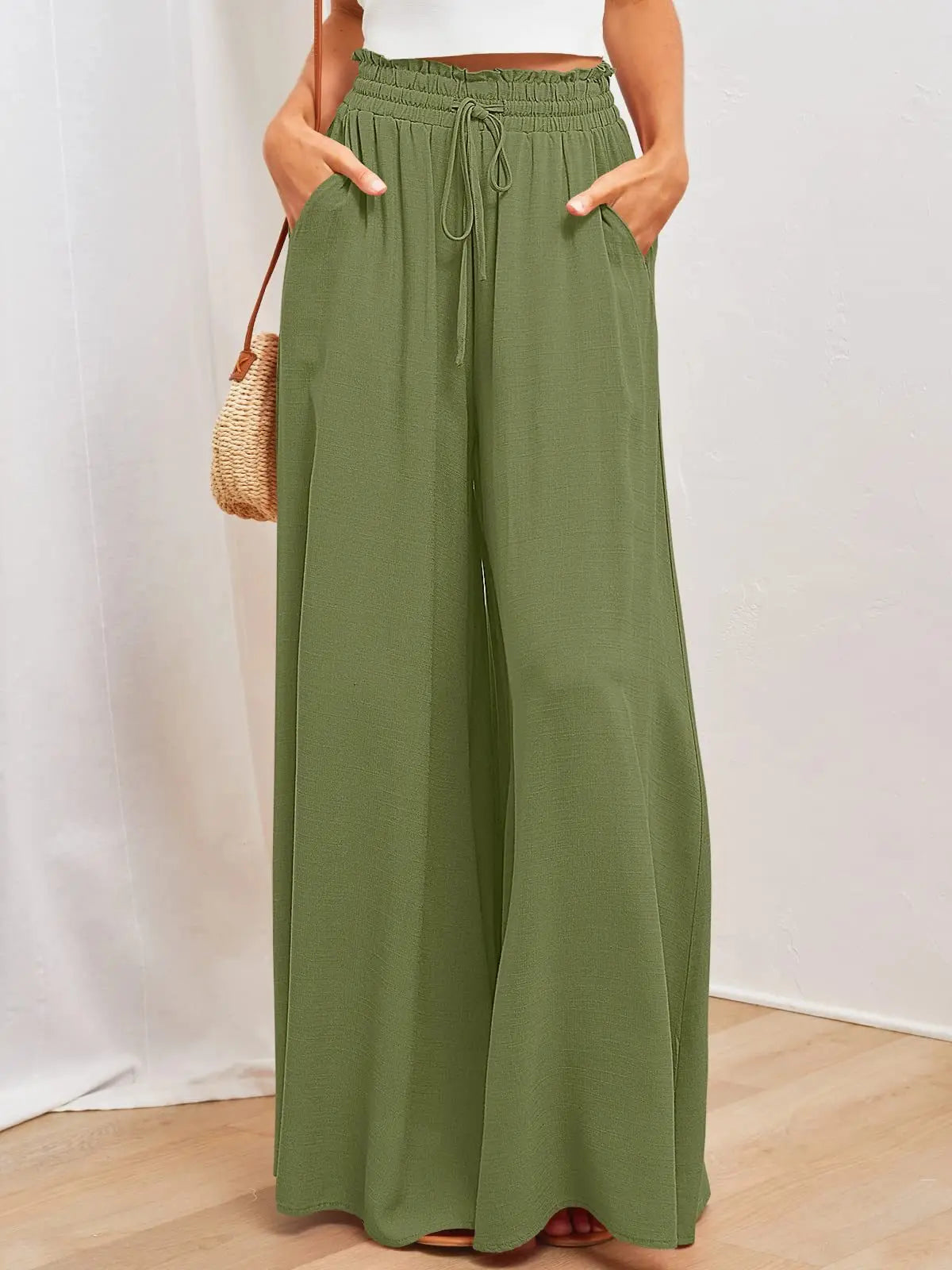Summer Women's Wide  Leg Pants With Elastic Waistband Palazzo style pants