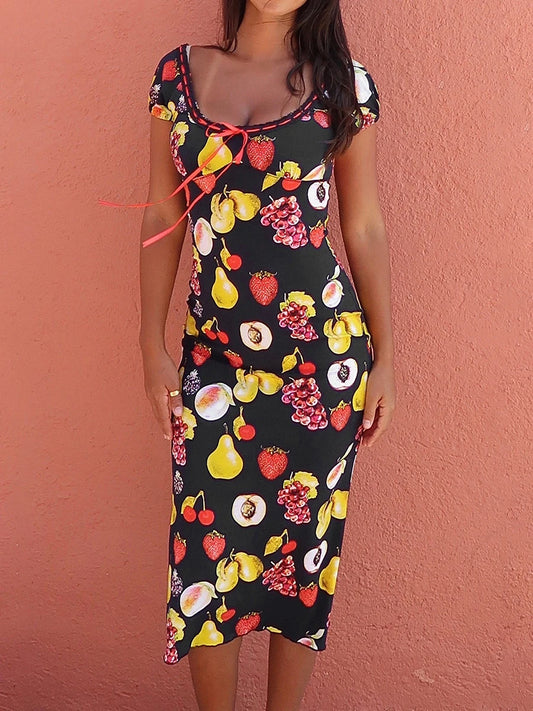 Floral Print Midi  Sleeveless V-Neck Tie-Waist Boho Summer Dress