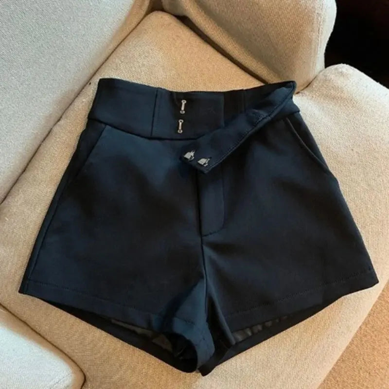 Women's Shorts Black/Cream Shorts Women's Elegance High Waisted Shorts A Line Slim Casual