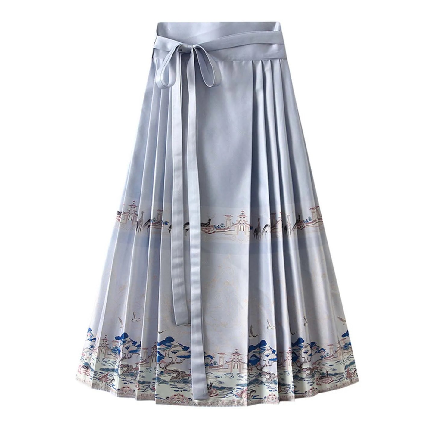 Fashion Vintage Printed Skirts for Ladies Women's High Waist Skirt With Bow Tie