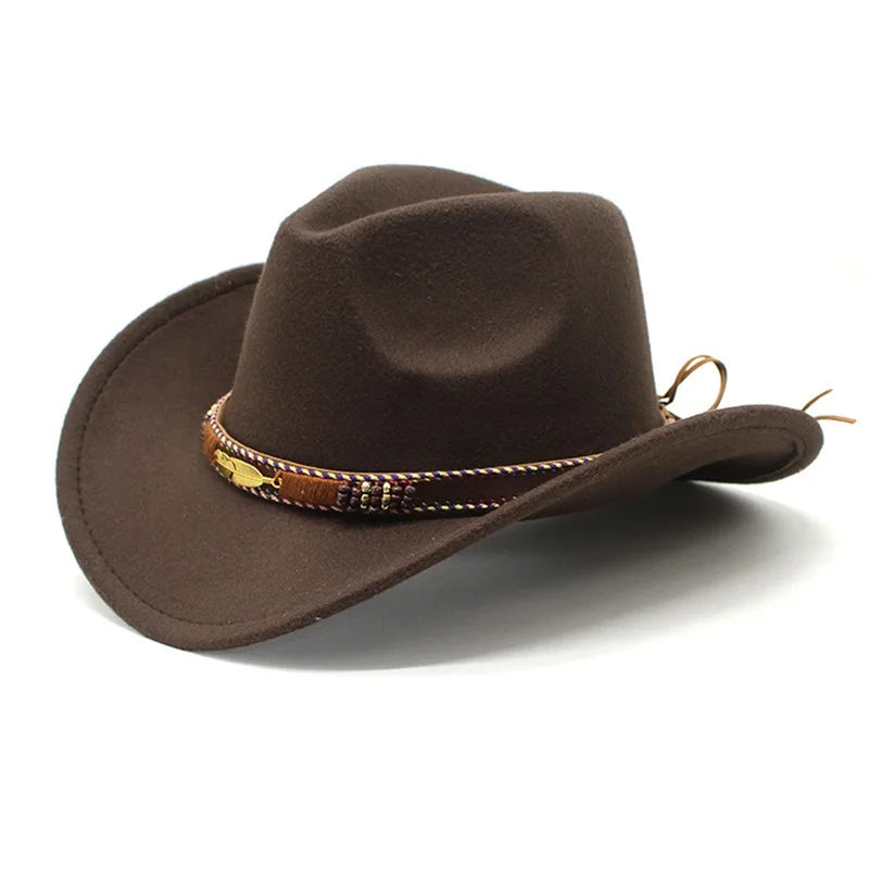 Vintage Style Wide Brim Hat with Leather Band for Men and Women Classic Retro Wool Felt Hat