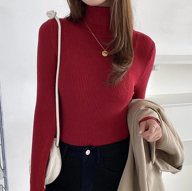 Women's Fall Turtleneck Sweater Knitted Soft Pullovers Cashmere Jumpers Basic Soft Sweaters For Women