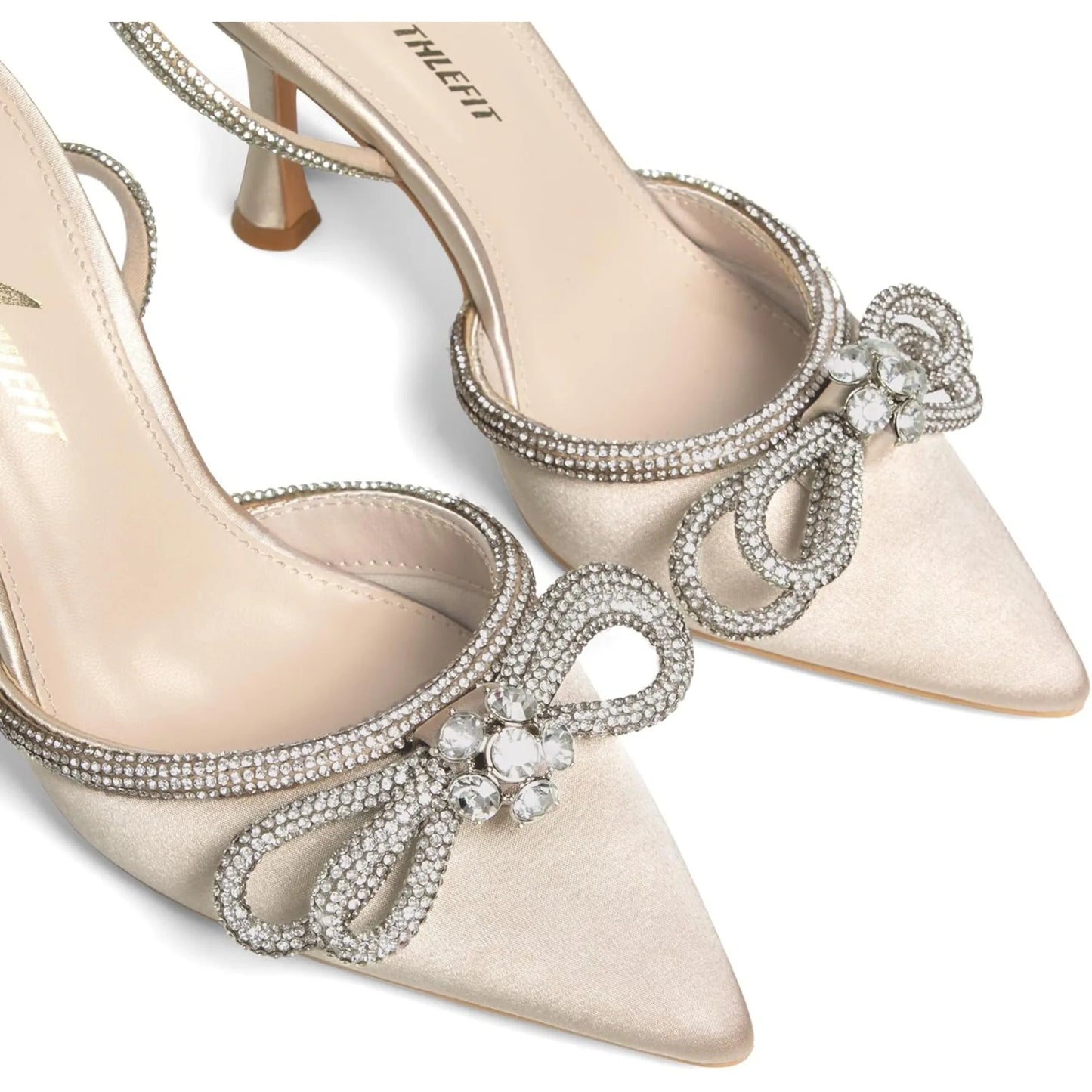 Rhinestone Bow Heels Ankle Strap Pointed Toe Stiletto Heeled Sandals