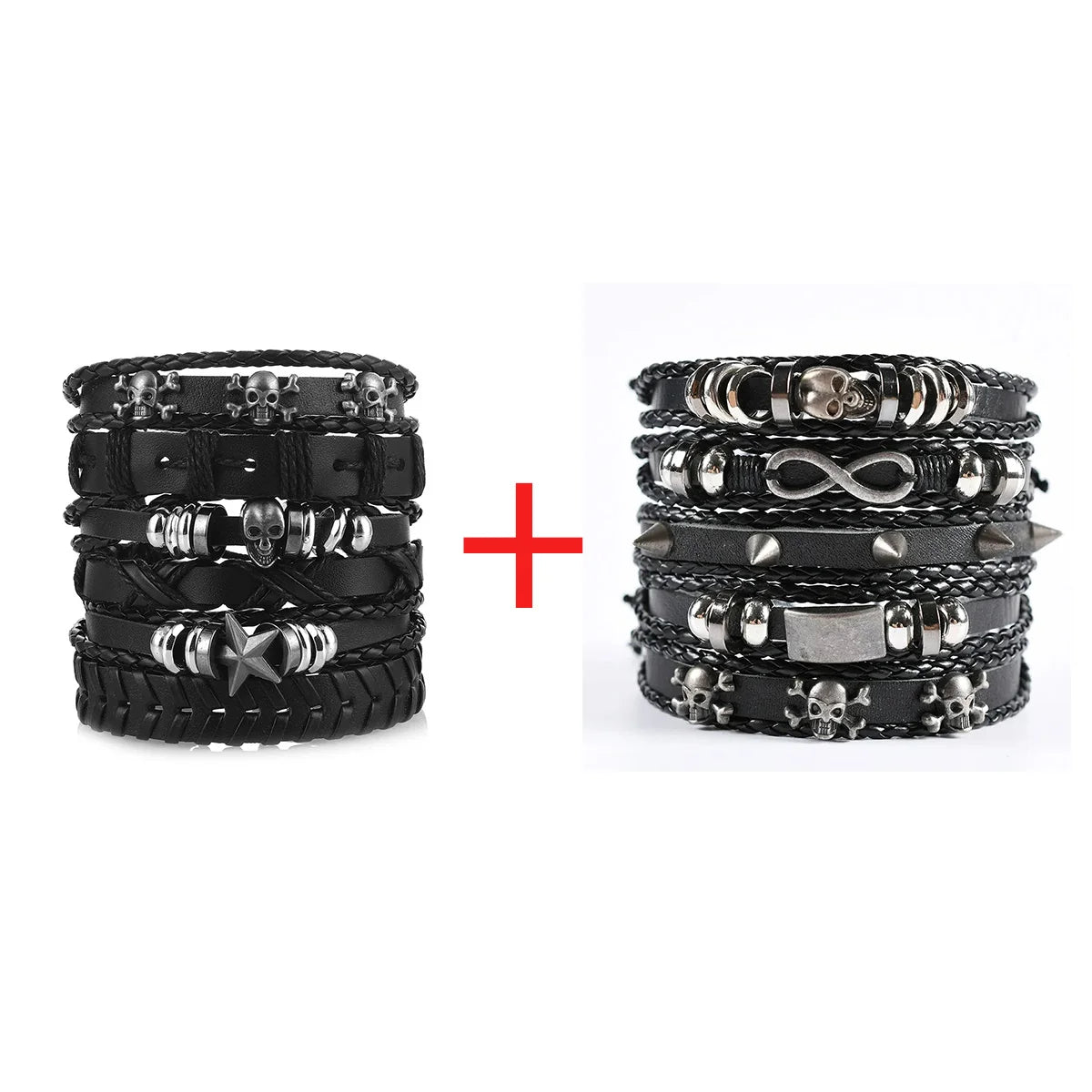 1 Fashion Bracelet Viking Bracelet For Men Hand Bracelets Woven Skull Hand Jewelry Adjustable Leather Set Bracelet