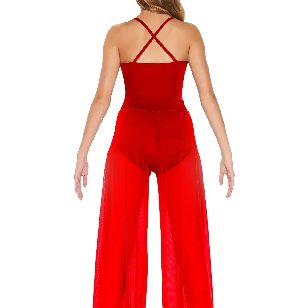 2 Piece Dance Camisole Leotard and Wide Leg Pants Outfit Contemporary Dance Wear