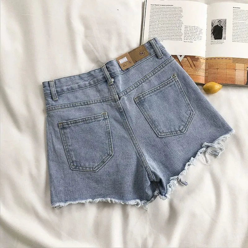 Denim Shorts Women's Summer Fashion Casual High Waist Ripped Jeans Pocket Tassel Streetwear