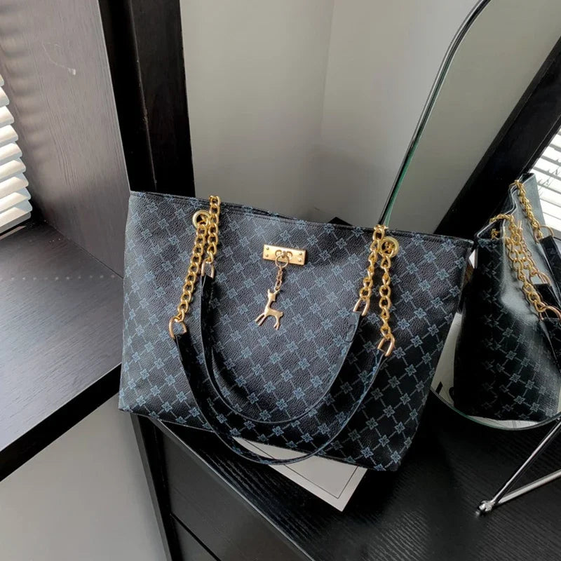 Handbag Texture Soft Leather Large Capacity Tote Women Bag With Hanging Accessories Shoulder Bag