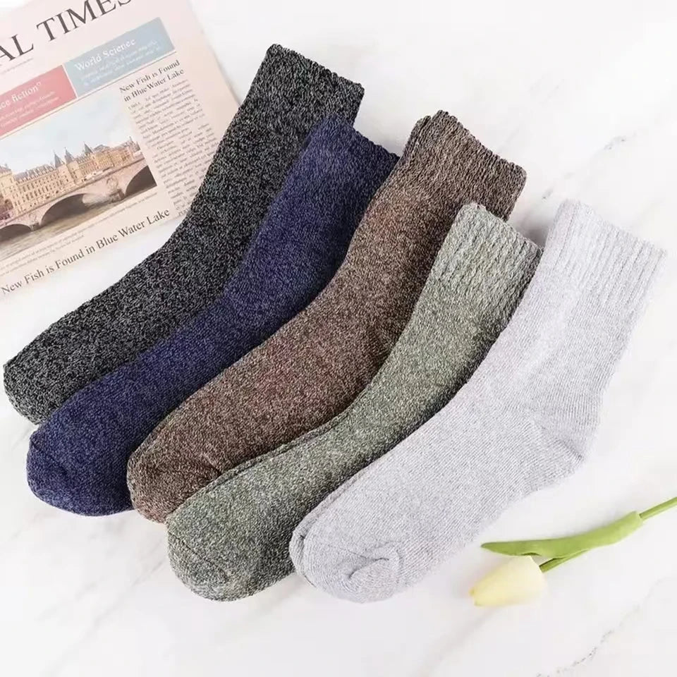 5 Pairs Autumn Winter Thick Towel Warm Socks Men And Women Keep Warm Socks Retro Solid Color Casual Wool Socks Gifts