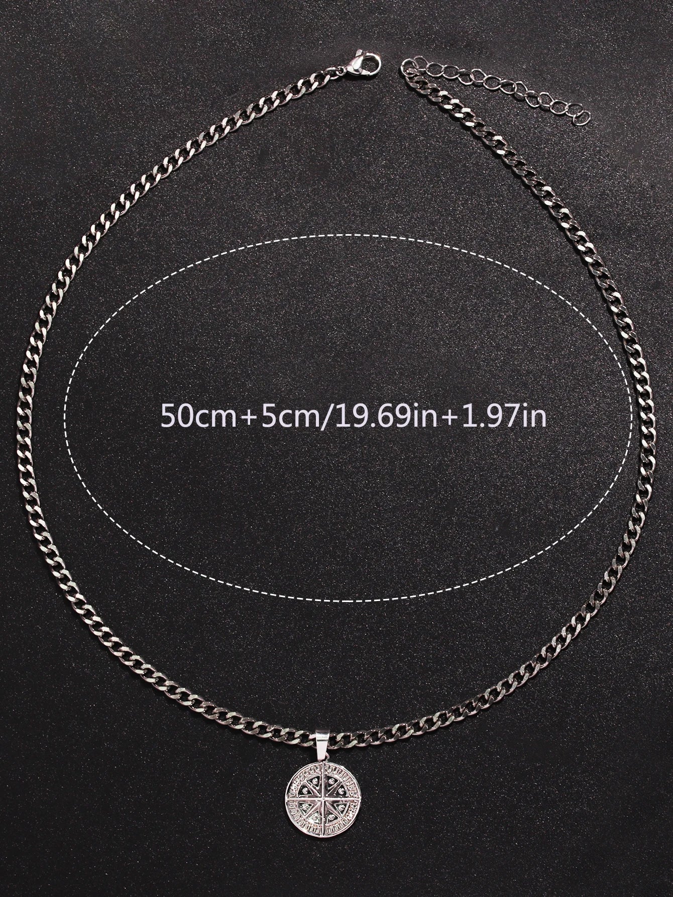Men's Silver Color Style Metal Chain Necklace Pendant Compass Shape Star Fashion Men's Necklace Jewelry