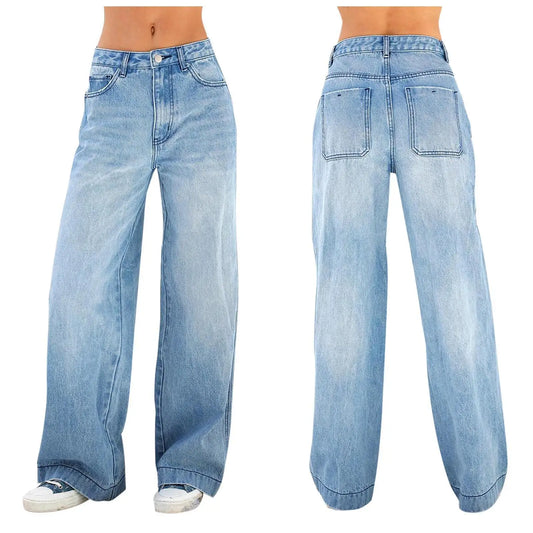 European and American loose Denim wide leg pants slimming high waist all-match jeans for women
