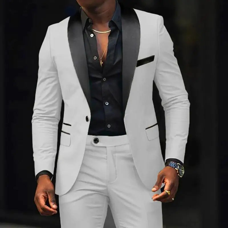 Men's Fashion Business Casual Two-piece, Comfortable and Breathable Slim-fit Side Slit Single-button Suit Jacket+trousers