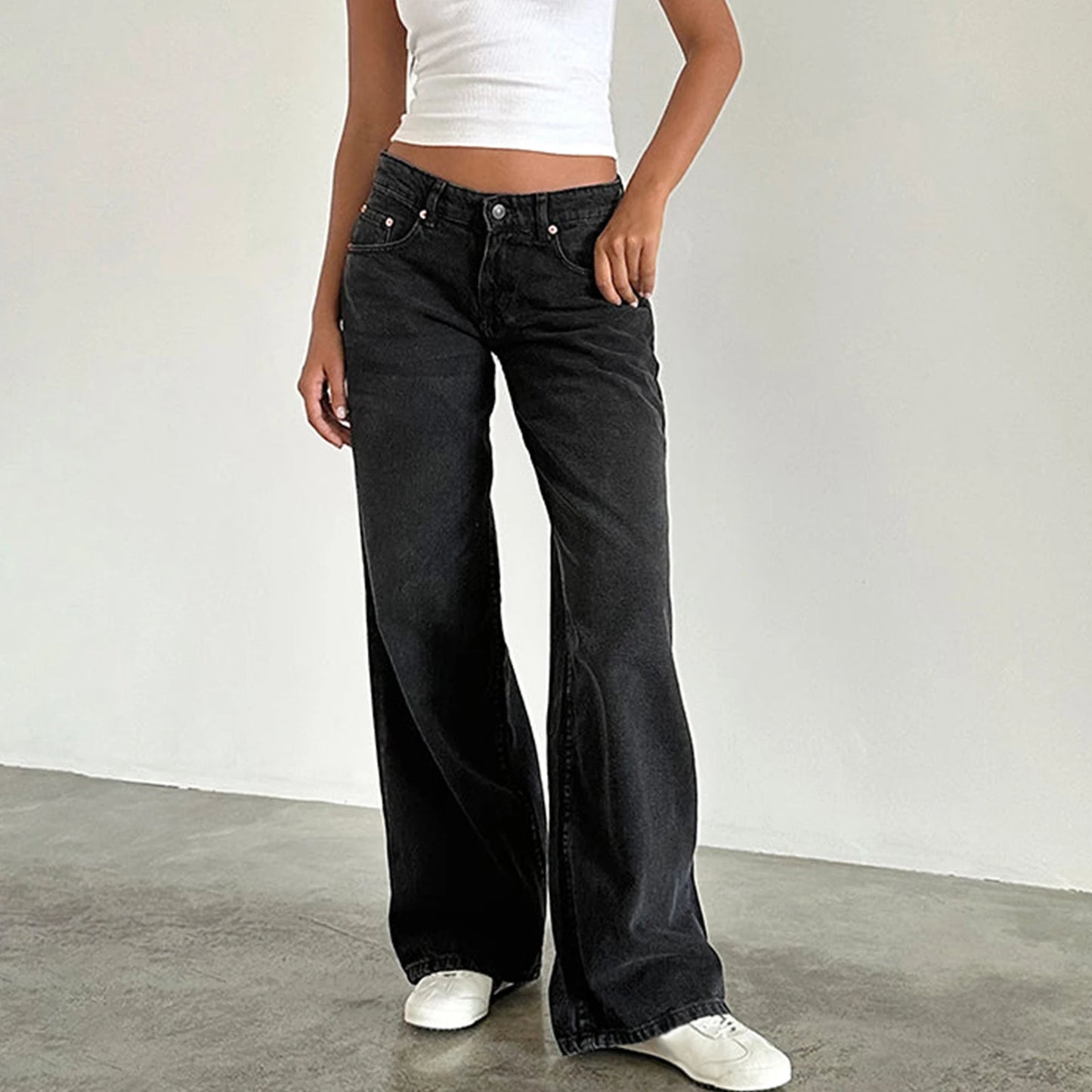 Baggy Jeans  Trendy Low Rise Casual Straight Leg Boyfriend Jeans Denim Pants with Pocket Streetwear