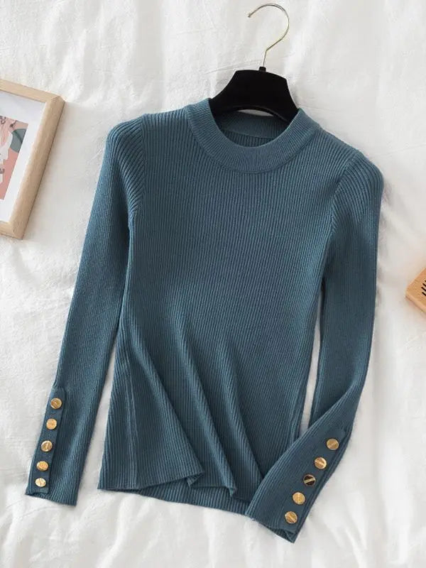 Women's thick sweater pullovers casual button o-neck chic sweater female knit top soft jumper tops