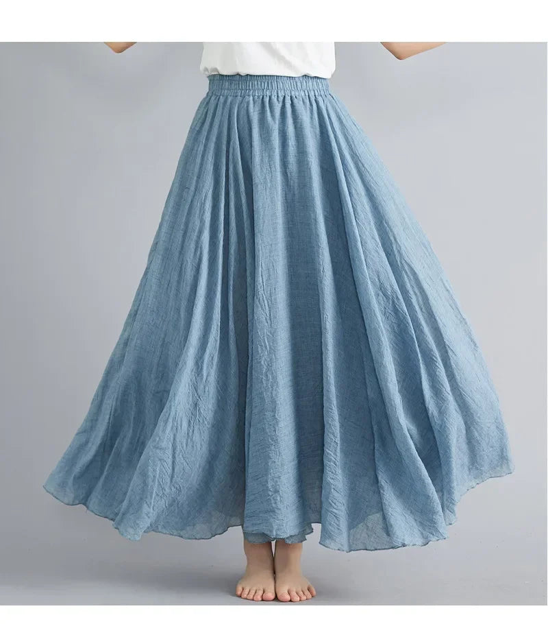 Cotton Linen Maxi  Casual Loose Long Skirt
