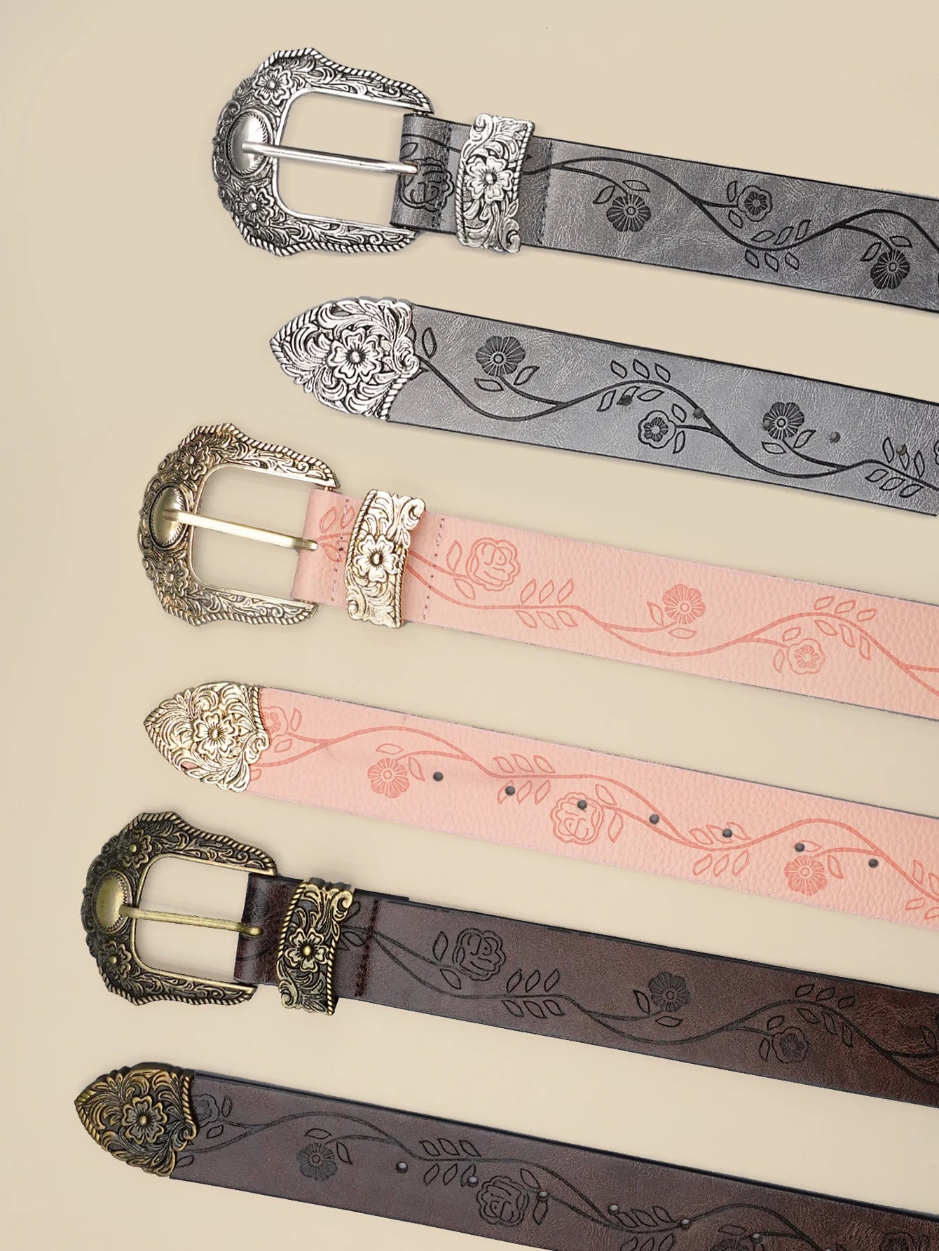 Western Style Printed Solid Color Pu Belt Buckle, Retro Casual Women's Belt, Classic Jeans Decorative Belt