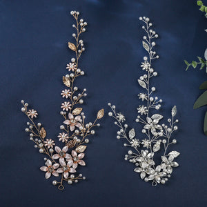 Handmade Blossom Headpiece Pearl Rhinestone Hair Bands Vine Metal Leaf Flower Headpiece Jewelry Hair Accessories