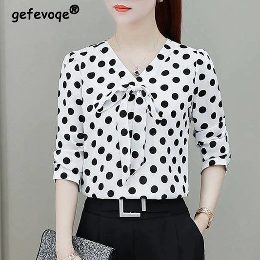 Bow Dot Print Elegant Blouse Spring Autumn