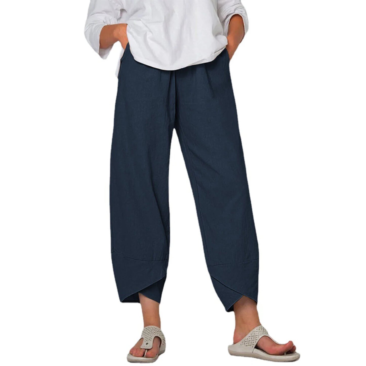 Women s Summer Loose Fit Capri Pants High Waist Solid Color Casual Trousers with Pockets Available in 5 Colors
