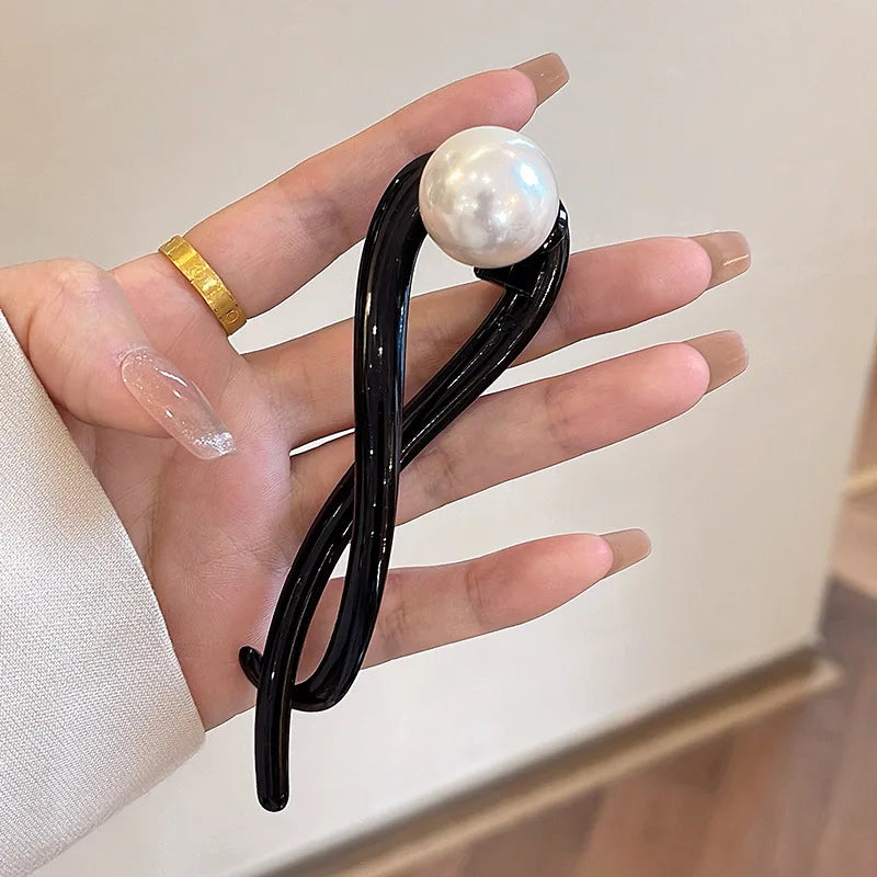 Twist Hair Clip Plastic Acrylic Bead Imitation Pearl Hairpin Twisted Design Women Hair Accessories