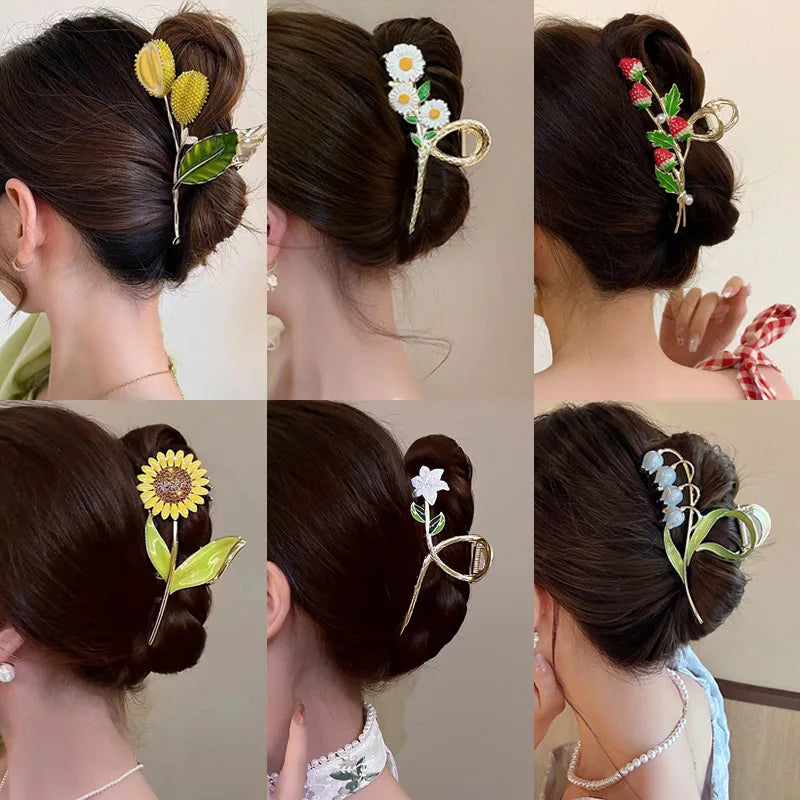 Flower Hair Claw Clip Ponytail Grab Hair Clips Shark Clip Woman Hairpins For Girl Hair Accessories Headdress