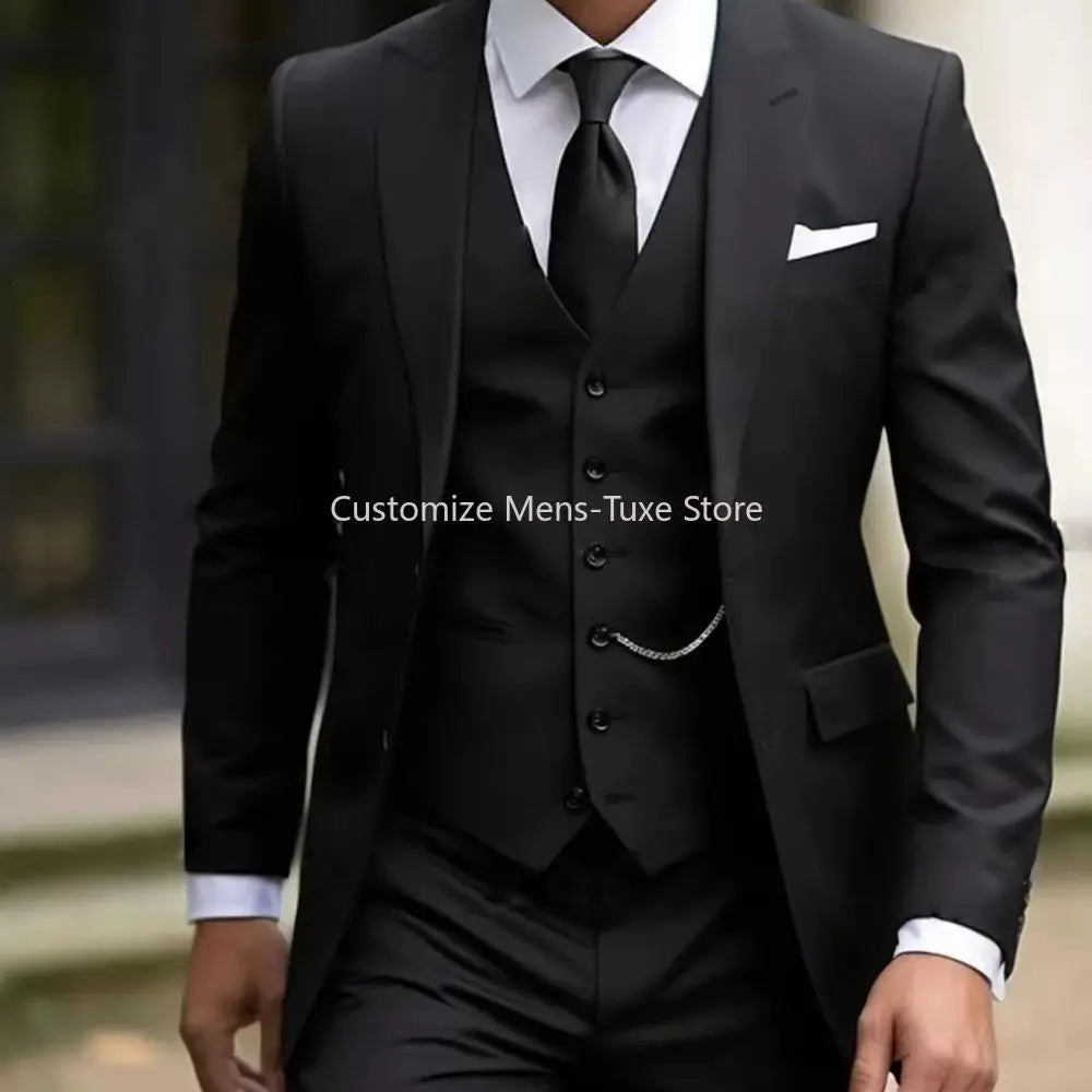 Men Business suits Tuxedos Formal 3 Piece Set Jacket Vest Pants Single Breasted Groom Groomsman Prom Wedding Party