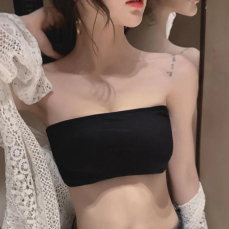 Seamless Tube Top Ice Silk Sexy Wrap Chest For Women Push Up Bras Strapless Underwear Solid Color Bralette Lingerie
