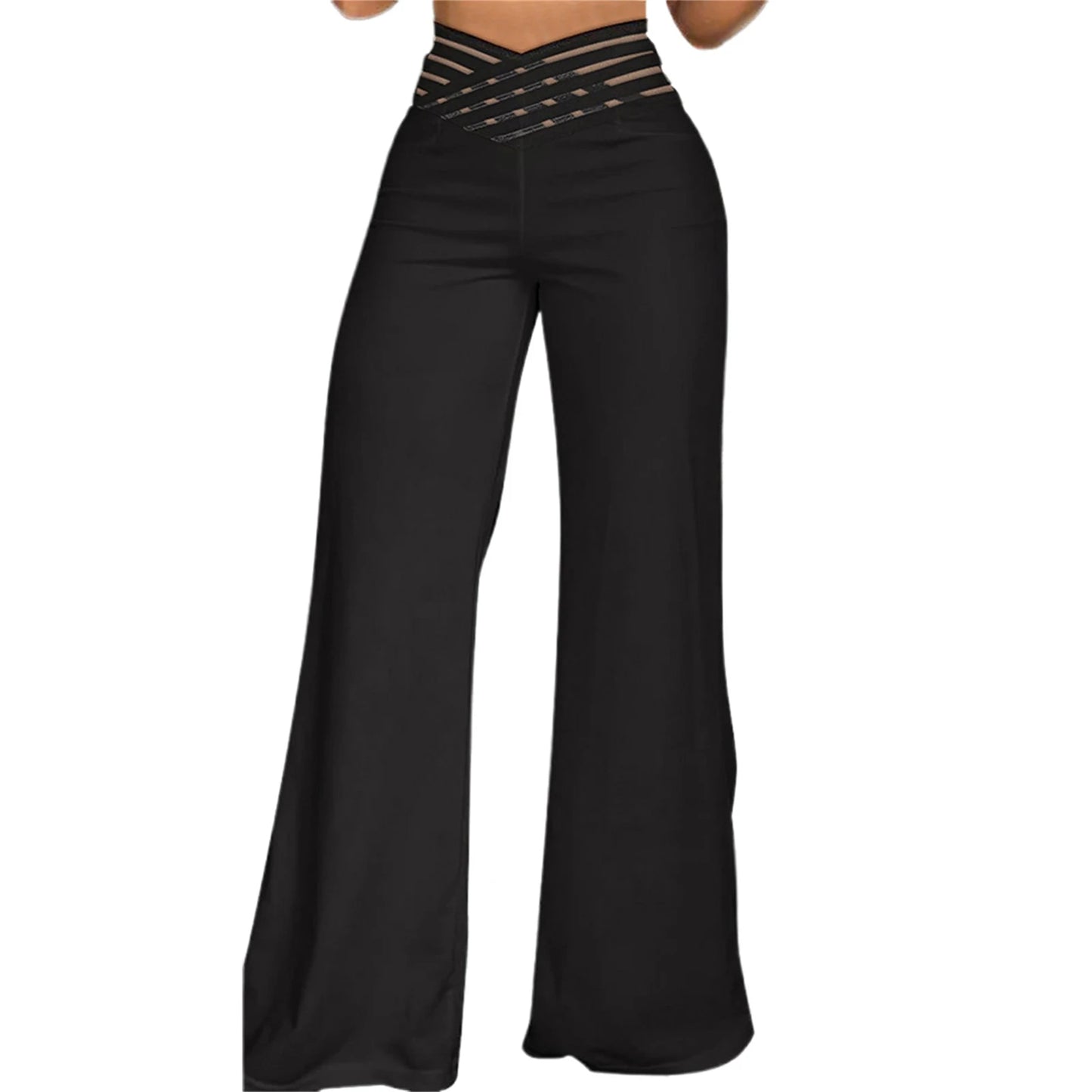 Elegant High Waisted Wide Leg Trousers with Cutout Detailing Stylish Loose Fit Flared Pants for Chic Street Style