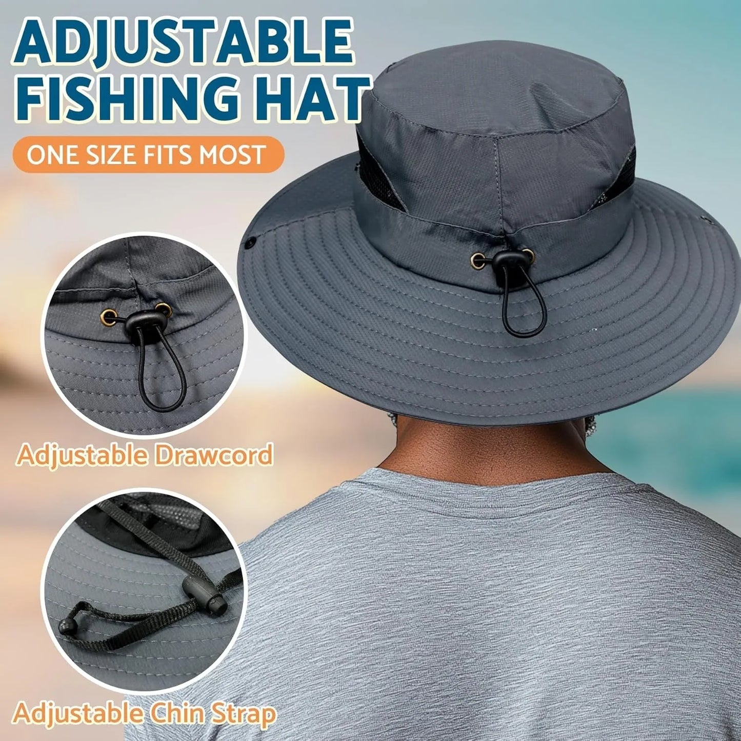 Sun Bucket Hat, male and female 3 "wide brimmed UPF 50+ bucket fishing and beach hat
