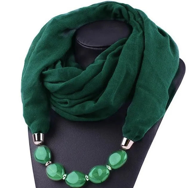 Elegant Women Necklace Scarf with Ethnic Style Pendant Soft Cotton Linen Design for Versatile Fashion Accessory