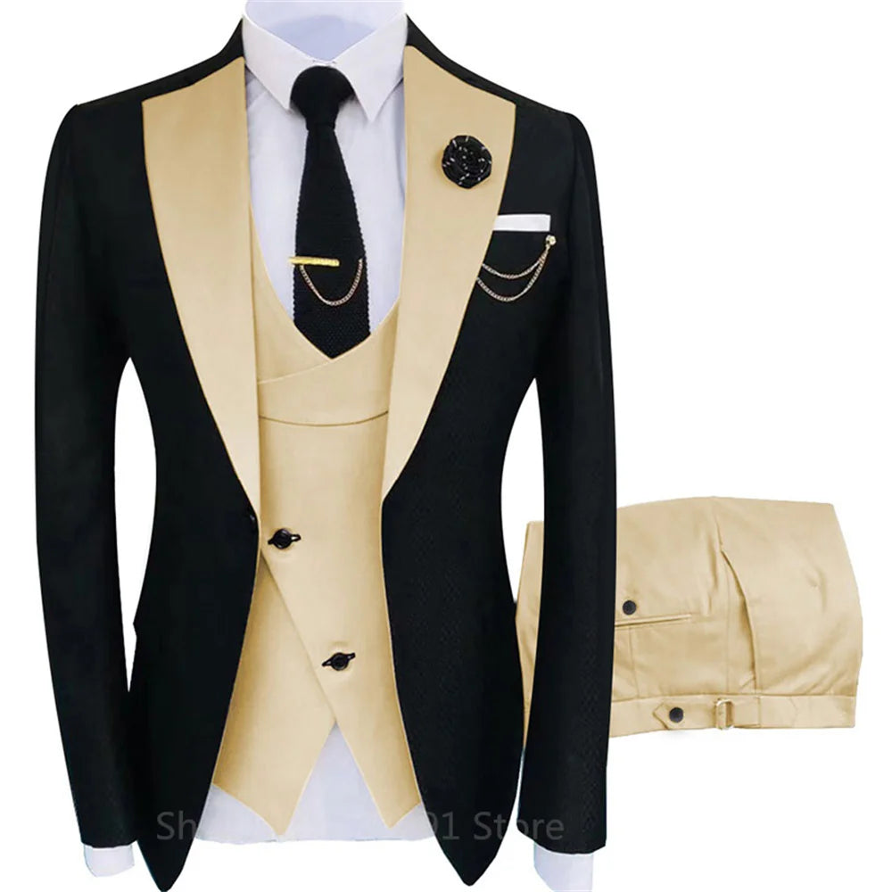 Terno Slim Fit Blazers Groom Suits For Men Boutique Fashion  ( Jacket + Vest + Pants )