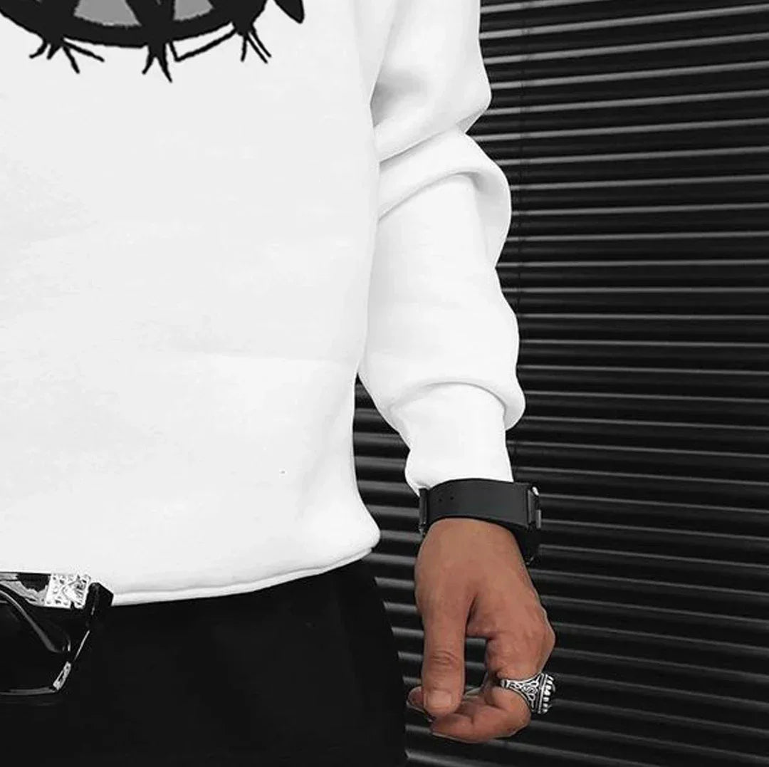 Heavyweight Retro English Letters Cotton High Quality Printed Round Neck Sweater