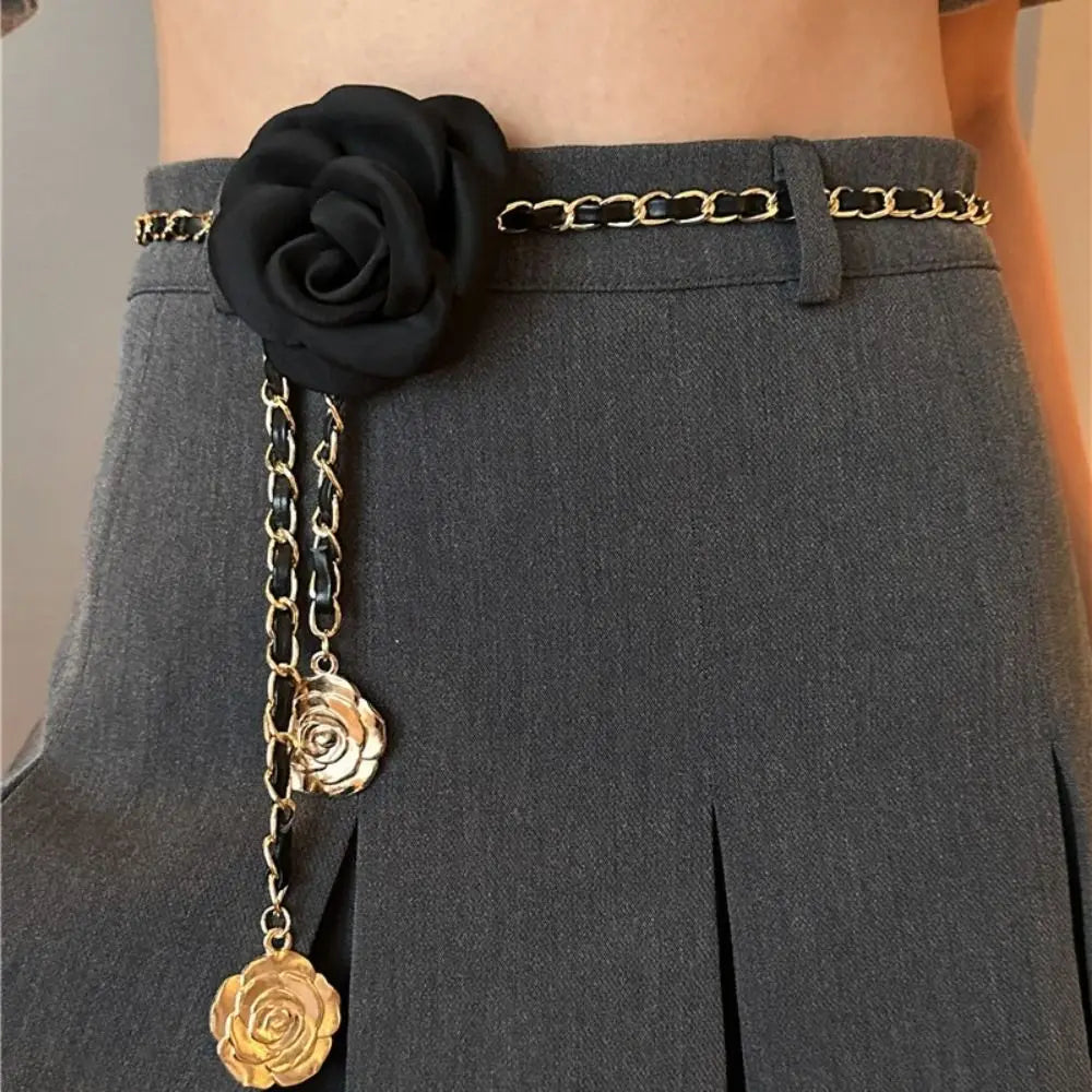 1PC Camellia Waist Chain Accessories For Women Fashion Flower Chain Waist Belt Decoration Dress Chain
